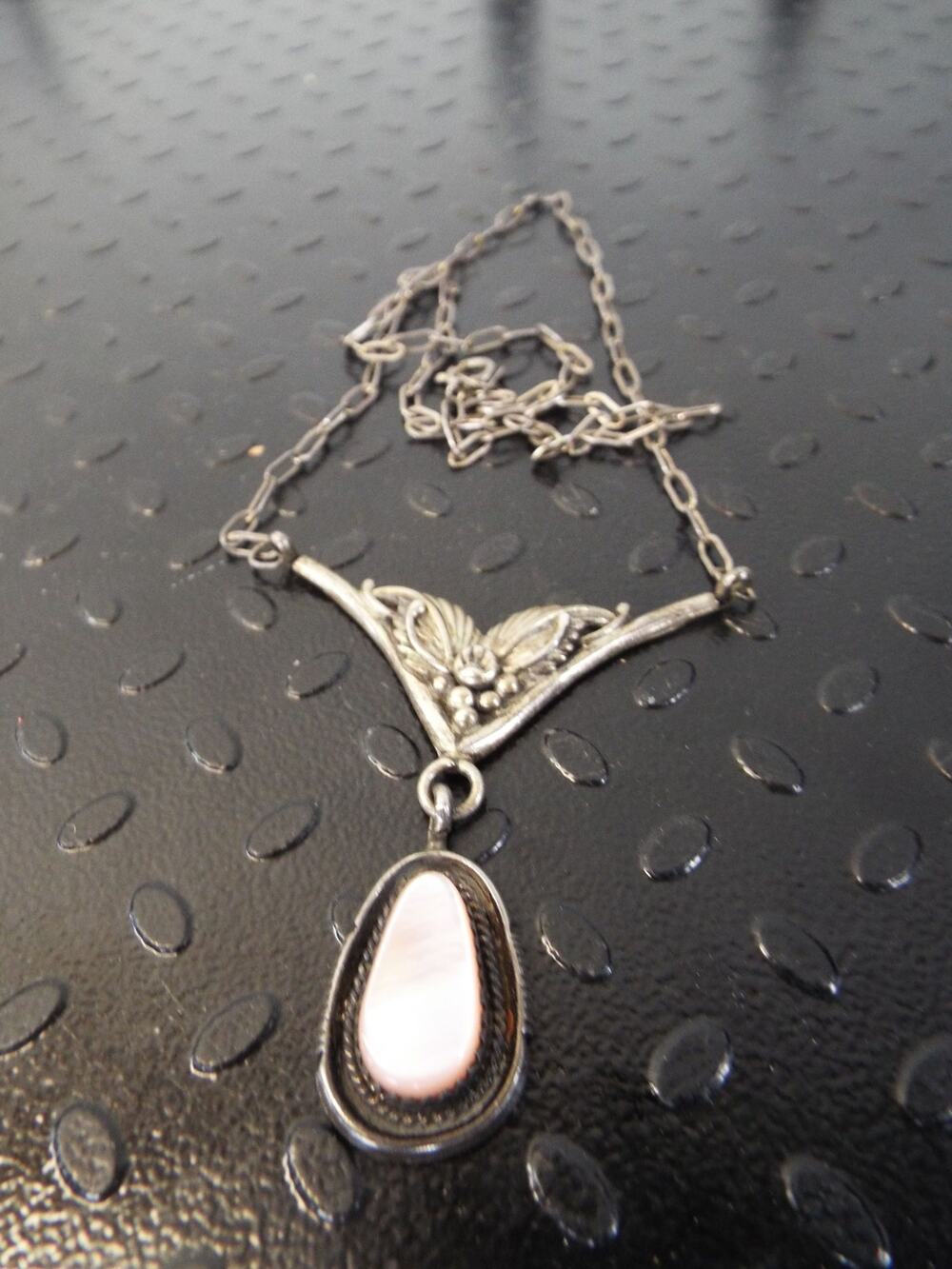 Vintage Mother of Pearl drop Sterling Necklace